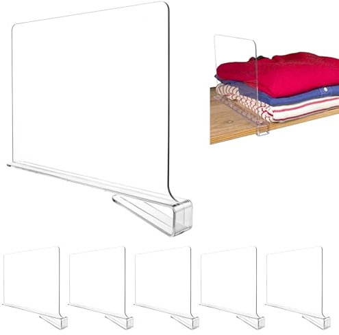 CYEER 6 Stück Transparent Acryl Regaltrenner, Regaltrenner Kleiderschrank, Schrank Trenner, Regalteiler, Regal Trenner, Acrylic Shelf Dividers für Schränke, Kleiderschrank, Küche