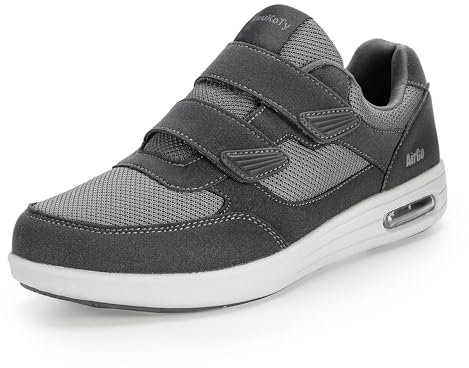 KWUKOTY Men's Adjustable Fit Diabetic Shoes Orthopedic Walking Sneakers | Plantar Fasciitis/Swollen Feet/Bunions | Wide Grey Size 11