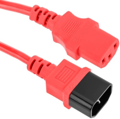 AJTECH® 3M Kaltgerätekabel Verlängerung - IEC C13 C14 Robustes Netzkabel 3 Polig 1,0mm² Reines Kupfer - Kompatibel Stromkabel Verlängerung Beamer Computer PC Monitor Drucker USV Kabel - 3 Meter Rot