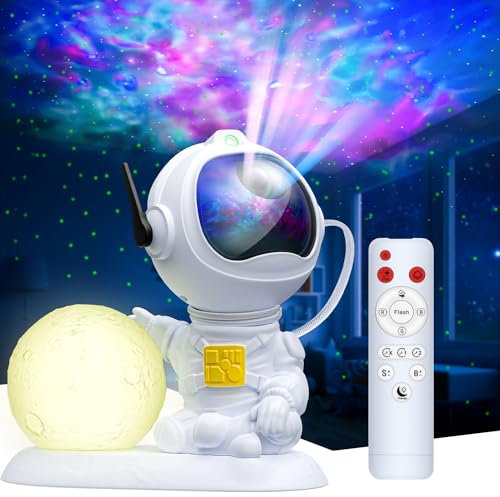 Astronaut LED Sternenhimmel Projektor, Star Galaxy Projector mit Nachtlicht, 8 Nebelmodi, 360° Rotation, Fernbedienung & Timer, Skylight Projector mit Mondlampe, Geschenk für Kinder und Erwachsene