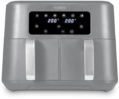 Tower T17137CGRY Vortx 8.5L Dual Basket Air Fryer with Dual Cook Function, 2400W, Grey & Chrome