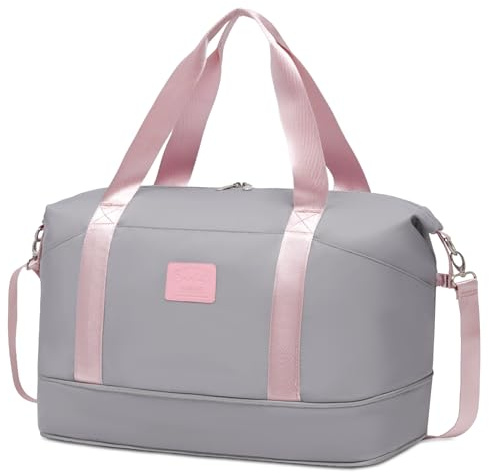 COOLIFE Easyjet Cabin Bag 45x36x20, Travel Bag with Trolley Sleeve, Travel Holdall Carry-on Hand Luggage, Weekend Bags for Women (Grey/Pink)