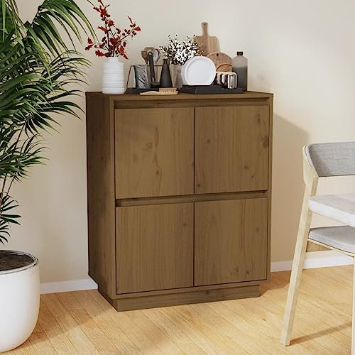 ULUYYUC Sideboard, Vitrinenschrank Buffetschrank Barschrank Highboard Geeignet für Küche Büro Wohnstube Schlafzimmer Honigbraun 60x34x75 cm Massivholz Kiefer