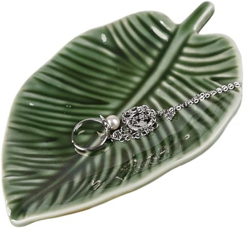 Bandeja de joyería Cerámica de Joyas en Forma de Hoja Plato Verde 4.3x5.5in Bandeja Bandeja de Joyas Decorativas para Joyas Decorativas para aretes de Anillo de Collar, Plato de joyería