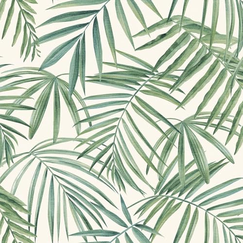 Palm Leaves Green White Wallpaper - Trendy Stylish Tropical Botanical Floral - Feature Wall Bedroom Living Room Wallcovering Arthouse 923909
