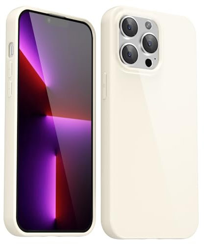 Svanove for iPhone 13 Pro Case Silicone, Glossy Soft Rubber Gel Jelly Cute Protective Plastic Simple Plain Phone Case Cover for Women Girl, Slim Thin Flexible Shockproof TPU, Beige Stone White