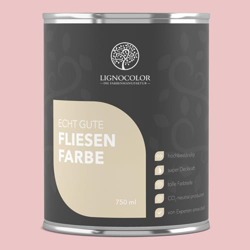 Lignocolor Fliesenfarbe matt | hochbeständige Farbe für Wand- & Bodenfliesen (Romantik Rosa matt, 750 ml) | hochdeckend für den Innenbereich