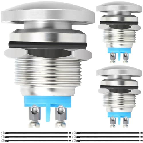 MKBKLLJY 3St. 16mm Pilzkopf Druckknopfschalter IP65 Wasserdicht DC 12V 3A AC 110V 5A SPST 1NO1NC mit gewölbter Schraube und Klemme Drähte für Auto Boot LKW Kaffeemaschine