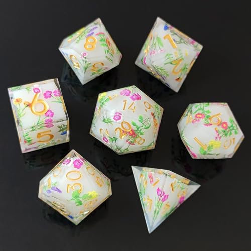 ORUZA 7 Stück Polyedrische Harz Würfel, DND Würfel Set, Harz Scharfe Kante Würfel Polyedrische für Dungeons and Dragons RPG MTG Pathfinder Rollenspiel Würfel