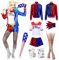 Zinueen Quinn Kostüm Damen Cosplay Kostüme Faschingskostüme Damen Kit mit Baseballschläger Aufblasbar, Temporäre Tattoos, Handschuhe, Jacke, T-Shirt, Shorts, Netzstrümpfe, Harley Kostüm für Erwachsene