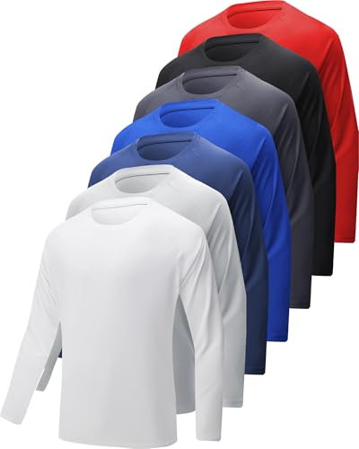 YOIOWVY Men's Long Sleeve T-Shirts 3/5/7 Pack UPF50+UV Sun Protection Breathable Sports Shirts Quick Drying Running Tshirts for Men Tops