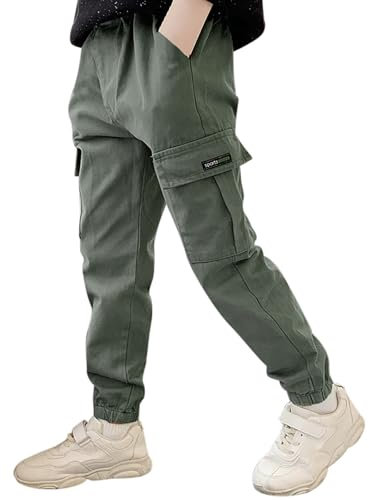 Pantalon Cargo Ado Garçon Taille élastique Large 8-15 Ans Pantalon Ample Enfant Garcon Hiver Pas Cher Confortable Casual Sport Jogging Streetwear Sweatpants (Green, 11-12 Years)