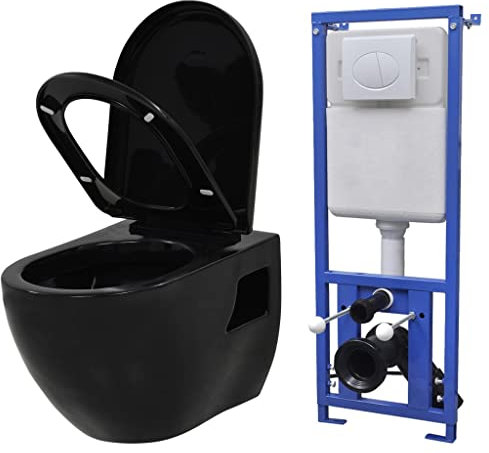 Sufrk Inodoro colgante con cisterna empotrable, cerámica, color negro