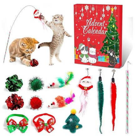 EIRZNGXQ Weihnachten Adventskalender, Weihnachten Katze Interaktive Spielzeuge Adventskalender 2024 Für Indoor Katzen, Fisch Gefälschte Maus Glocke Bälle Für Katzen Hunde (Katze B)