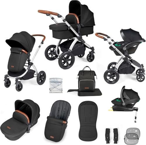 Ickle Bubba Stomp Luxe Kinderwagen 3 in 1 All-in-One Reisesystem mit Isofix Basis - Kombikinderwagen Komplettset modern mit i-size Autositz - Kombi Reise Kinder-Baby-Wagen Set