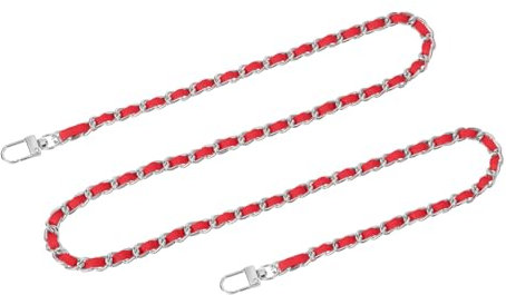 sourcing map Purse Chain Strap, 39 Leather Iron Flat Chain Strap Handbag Chains Purse Straps with Buckles for Shoulder and Cross Body Bags Replacement Strap (Red Strap + Silver Chain)