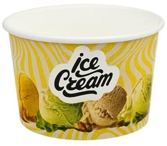 Enpack Einweg Eisbecher aus Pappe 1000 Stück - Gelbes Muster/Pappschalen für Eis, Desserts und Obst - Ideal für Eiscafés, Kinder und Catering - Umweltfreundliche Ice Cream Cups 175ml