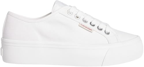 Calvin Klein Damen Vulcanized Sneaker Logo Tag mit Plateau, Weiß (Bright White), 38