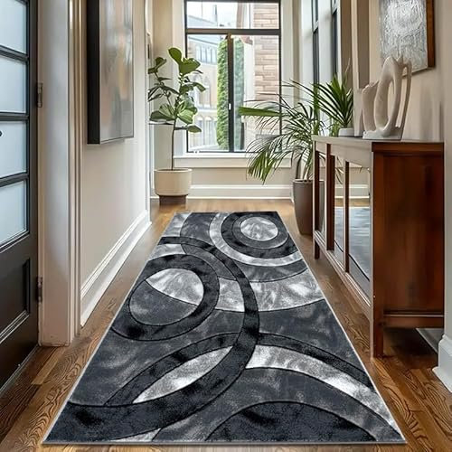 Trendy Realm Twilight Runner Rug - Washable Hallway Carpet Runners, Non-Slip Floor Mats for Kitchen, Living Room, Corridor, Entryway, Door Entrances – (Grey, 80x150 cm)