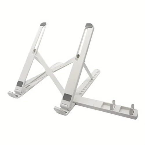 Adjustable Laptop Stand for Desk, Ergonomic Height Adjustable Laptop Riser, Lightweight Foldable and Portable White Laptop Stand, Ideal for Home and Office Use