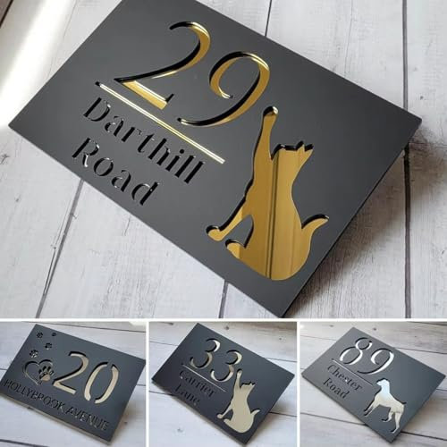 Personalisiertes Wandadressen-Hausnummernschild, Acryl-Haustierplaketten Für Den Außenbereich, Familienname, Adresse, Katze/Hund, Türschild, Weiß/Schwarzes Schild (15 * 29CM)