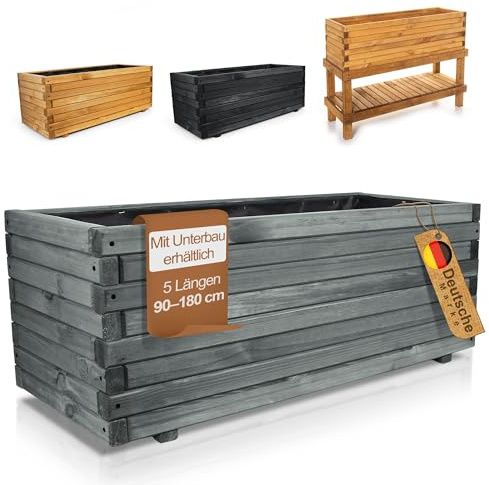BooGardi Pflanzkübel groß außen & innen mit Vlies · Pflanzkasten rechteckig in 10 Größen · 180 cm lang anthrazit · Hochbeet Holz für Garten, Balkon & Terrasse · Blumenkasten XXL
