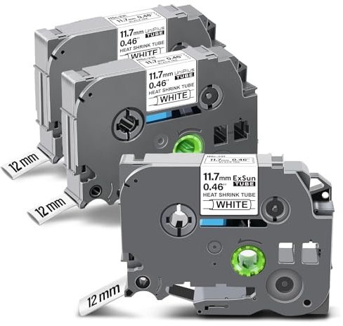 Exsun 3er-Pack Kompatibel 11,7mm Schrumpfschlauch Schriftband als Ersatz für Brother Hse-231 Hs-231 HSc-231 für Brother Ptouch PT-E300 PT-E100 PT-E550W PT-P750W PT-H300 Schwarz auf Weiß