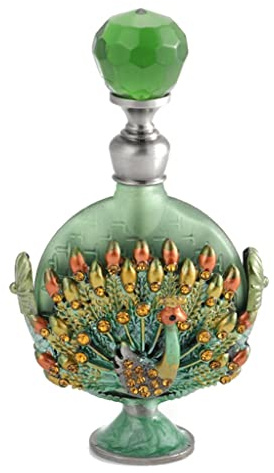 GLJTUO Botella De Perfume Vintage De 7 Ml, De Vidrio Rellenable, Vacía, con Forma De Pavo Real.,Green-90 * 55mm
