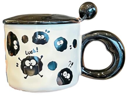 HUMOCHUSON Style Chinois Tasse À Lait Pour Petit-Déjeuner En Briquettes De Céramique De 350 Ml Avec Couvercle Et Cuillère - Chance