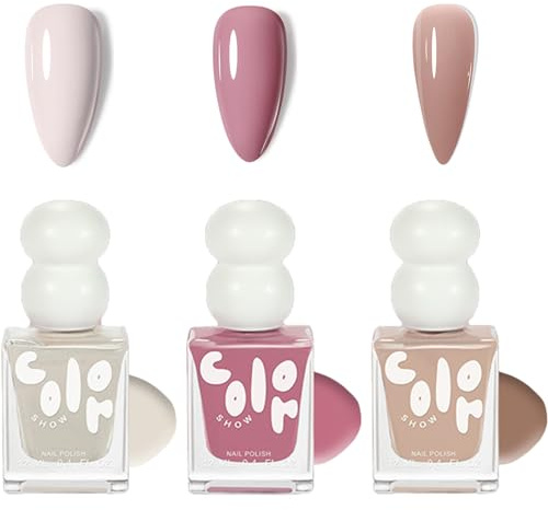 3 Colors Nude Nail Polish Set - Nude/White/Dark Pink Nail Polish, Quick Dry No UV Needed, Long Lasting Chip Resistant Glossy Manicure Kit for DIY Salon Home (12ml Each)