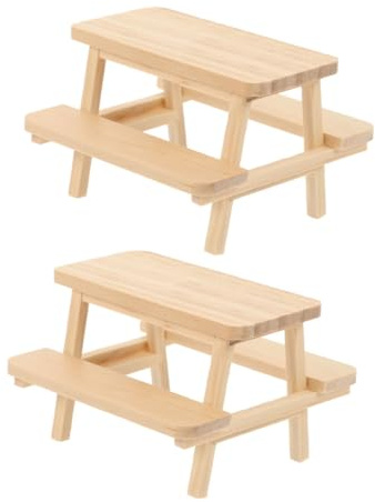 Toddmomy 2 Stück Miniatur Holz Tisch Bank Teilig Puppenhaus Zubehör Authentisch Naturbelassen Realistisch für Szenenfotografie und Kreative Deko