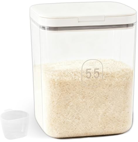 Tarros de almacenamiento de 5,5 L con tapa, herméticos: recipiente para arroz con vaso medidor, recipientes para guardar alimentos PopUp, caja de almacenamiento para cocina, recipiente de