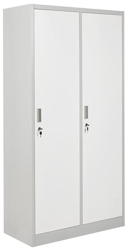 Beliani Double Door Storage Locker Grey/White Steel 2 Doors Cabinet Unit | Metal, 4 Shelves, Powder Coated, Lockable, Full Assembly Required, 90 x 180 cm