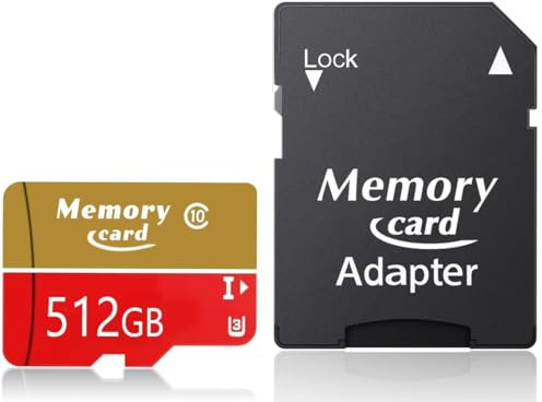 ZXEZXLH Carte microSDXC MicroSD 512 Go avec adaptateur, Full HD et 4K UHD Classe 10 U3 haute vitesse pour appareil photo, téléphone, tachygraphe, tablette et carte mémoire microSDXC 512 Go