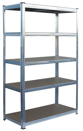 Relaxdays Schwerlastregal, 5 Ebenen, HBT: 200 x 100 x 50 cm, bis 875 kg, Keller & Garage, Lagerregal, Stahl, Silber