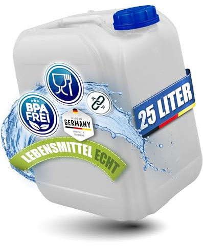 Kosmetex Bidon à eau de 25 l - Sans BPA et adapté à un usage alimentaire - Bidon d'eau de 25 l - Pour camping, jardin, commerce et maison - Robuste - Fabriqué en Allemagne