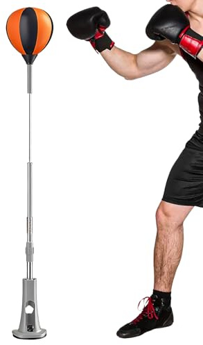 Boxsack stehend mit Reflex-Boxbirne, Höhenverstellbarer Punchingball für Erwachsene & Jugendliche, Standboxsack mit starkem Saugfuß für Reaktionstraining & Fitness, Box-Set zum Stressabbau Zuhause