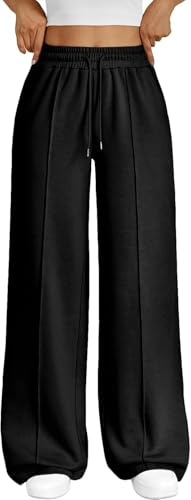 YUANXIAO Jogginghose Damen Baggy Baumwolle Sporthose Lang Freizeithose Yogahose Weites Bein mit Elastischem Bund High Waist Trainingshose Sweathose mit Taschen