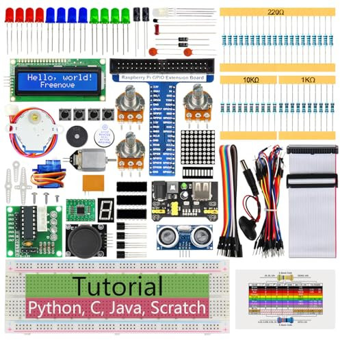 Freenove Ultrasonic Starter Kit for Raspberry Pi 5 4 B 3 B+ 400 Zero 2 W, 820-Page Detailed Tutorial, Python C Java Scratch Processing Code, 171 Items, 108 Projects (Raspberry Pi NOT Included)