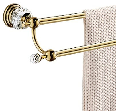 WINCASE Handtuchhalter aus Kristall, doppelt, verstellbar, goldfarben, 45,7 bis 76,2 cm, Handtuchhalter für Badezimmer, Wandmontage
