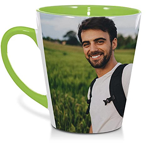 LolaPix Taza Personalizada con Foto. Tazas Desayuno Originales. Regalos Personalizados. Taza Cónica Verde Claro. Cerámica 300ml