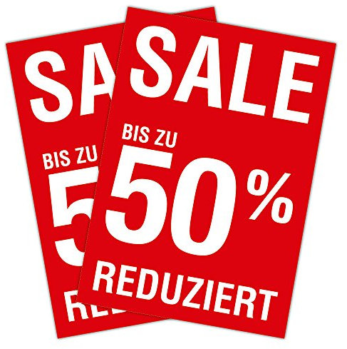 Generic 2x Plakat 'Sale bis zu 50 Prozent reduziert' DIN A1 (841x594mm Kundenstopperformat) Wandbild Poster für Wohnzimmer, Schlafzimmer