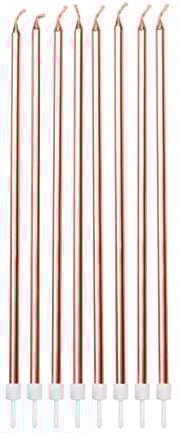 Anniversary House Pack of 16 Extra Tall Slim Birthday Cake Candles with Holders, Metallic Rose Gold, 18 Centimeters, Strong and Sturdy, AHC211