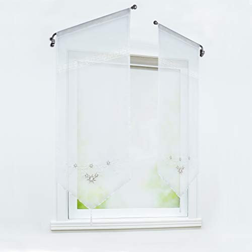 Joyswahl Scheibengardine Voile Panneaux mit Quaste, Landhaus-Optik durch Häkeleinsatz »Meta« Raffrollo mit Tunnelzug BxH 40x60cm Kaffee 2 Stück