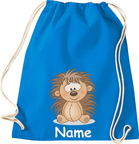 Shirtinstyle Gym Sack Kinder Turnbeutel Tiere Igel mit Wunschnamen, Beutel Tasche Hort Kita, Farbe Sapphire
