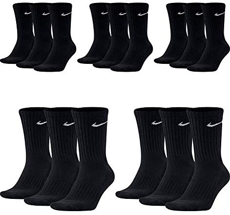 NIKE 15 Paar Herren Damen Socken Set Tennissocken Sportsocken Laufsocken Paket Bundle SX4508 Weiß Schwarz Grau, Sockengröße:38-42, Farbe:Schwarz