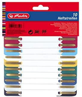 Herlitz 8767501 Heftstreifen PP 3,4 x 15 cm, 50 Stück, farbig sortiert bunt
