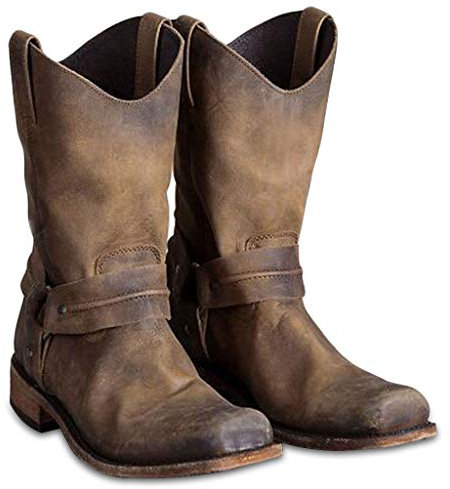 MWyanlan Uomini Occidentale Stivali da Cowboy Vintage Quadrato Testa Cavaliere Avvio Gents Alta Aiuto Country Style Stivali da Lavoro Primavera Autunno Escursionismo Caccia,Marrone,38