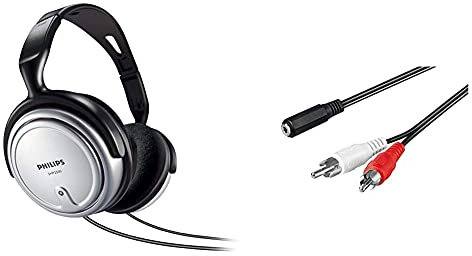 Philips Shp2500 Cuffia Tv A Filo, Cavo Da 6 Metri, Controllo Volume Integrato, Comodi Pad, Grigio & Goobay Cavo Adattatore Per Cuffie Per Tv Senza Presa Per Cuffie