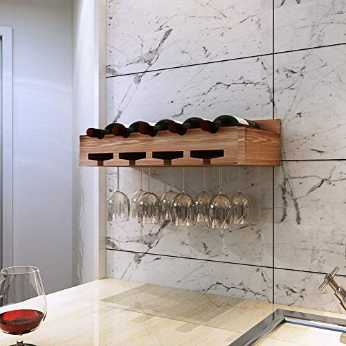 ACXZ Portabicchieri da Vino in Legno da Parete, Porta calici da sospeso Rustico, espositore per scaffali per Vino, 3/4/5 File (Lunghezza 40/50/60 cm)
